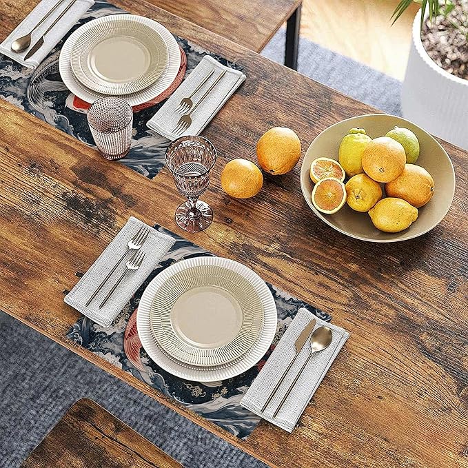 Placemats, Janpanese Koi Fish Placemats 12x18 Inch Waterproof Non-Slip Washable Table Mats for Kitchen Dining Party Table Decor,Set of 6
