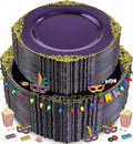 102PCS Purple and Gold Plastic Plates - High End Purple Disposable Plate - Vintage Dinner & Dessert Plates for 51 Guests Birthday Party & Mardi Gras & Wedding