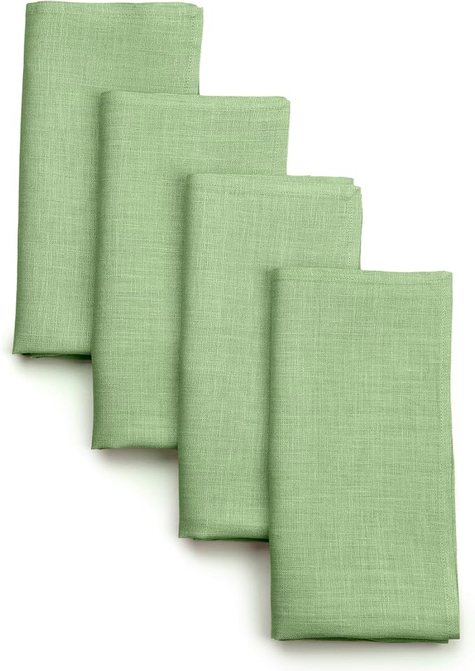 D'Moksha Homes Sage Green Linen Napkins 18 x 18 Inch - 100% Pure Linen Cloth Washable Dinner Napkins Set of 4 for Spring, St Patricks Day, Easter
