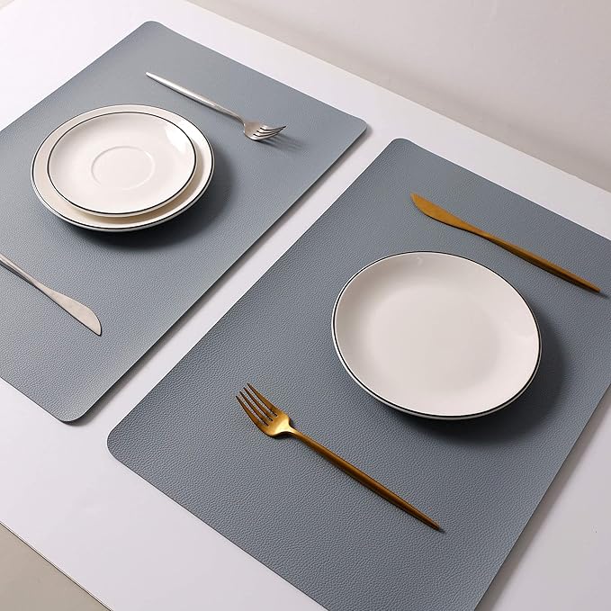 Wipeable Placemats Leather Table Mats Waterproof Heat-Resistant Easy to Clean for Dining Table Set Kitchen Table (4, Pale Blue)