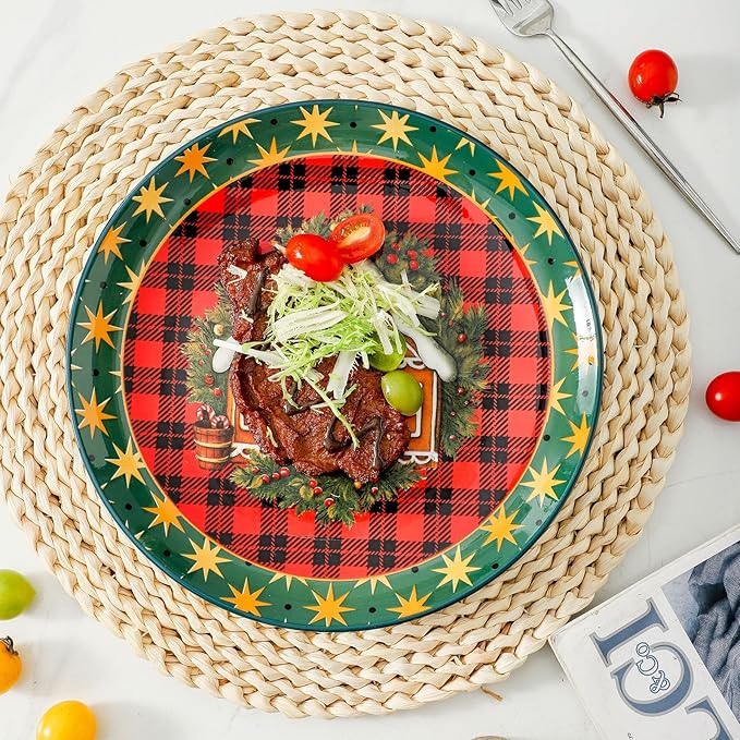 glowworm Christmas Dinner Plates, 10.5 Inch Ceramic Dinner Plates Set of 6, Salad Plates Set for Kitchen, Restaurant, Christmas Gift, Microwave, Oven & Dishwasher Safe