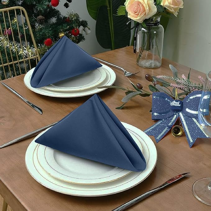 Ruvanti Cloth Napkins Set of 12, 18x18 Inches Napkins Cloth Washable, Soft, Durable, Absorbent, Cotton Blend. Table Dinner Napkins Cloth for Hotel, Lunch, Restaurant, Weddings, Parties -Ocean Blue