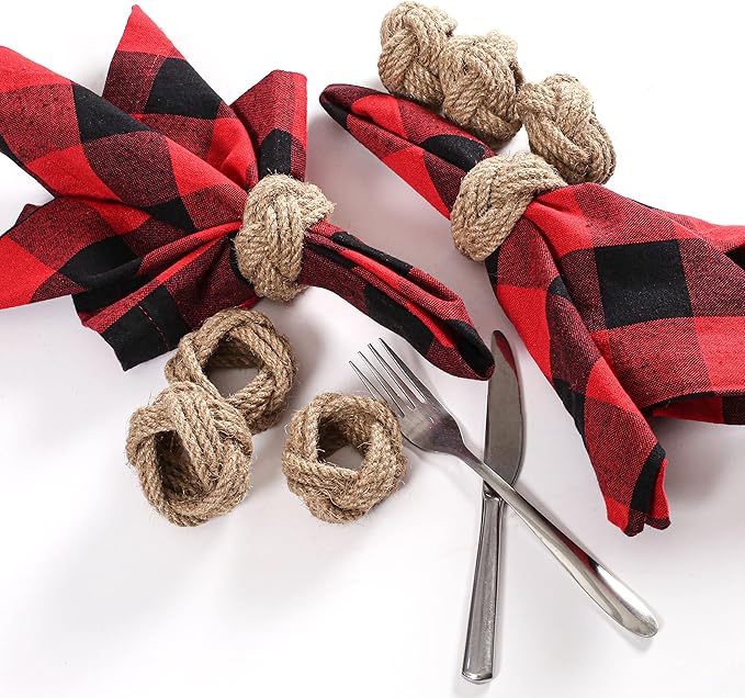 Lightnpro Jute Napkin Rings Set of 12, Classic Hand Woven Napkin Holders, Decorative Serviette Ring, Christmas Party Decoration, Everyday, Family Gatherings - Set Your Table with Style - Natural