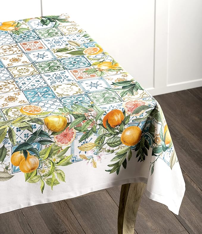 Maison d' Hermine Table Cloth Rectangle Table 100% Cotton 70 x 90 Inches Tablecloth Reusable Decorative for Dining Room Farmhouse Home Valentines Day Decorations Spring Summer - Agrume