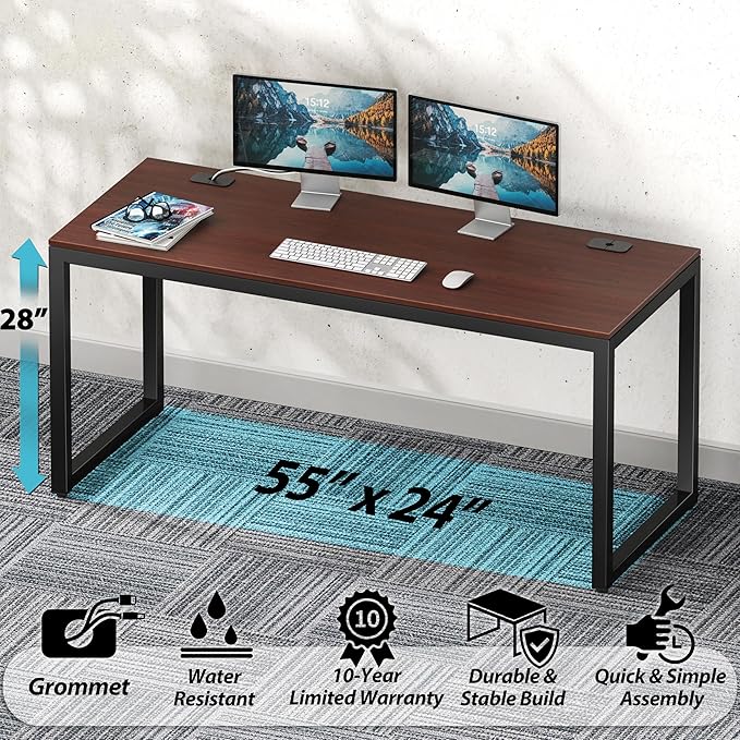 SHW 55-Inch Commercial-Grade Office Computer Desk, Cherry