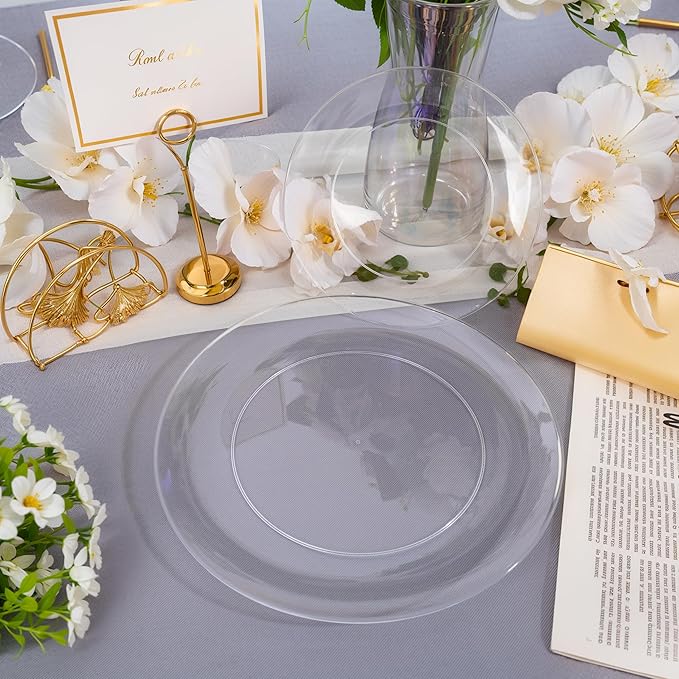 I00000 200 PCS Clear Plastic Plates for 100 Guests Include: 10.25 inch 100 Pieces Dinner Plate and 7.5 inch 100 Pieces Dessert Plate, Clear Plates for Party Perfect for Party & Wedding
