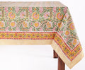 ATOSII Clover Green 100% Cotton Rectangle Fall Tablecloth, Handblock Floral Print Linen Table Cloth for Kitchen Dining I Parties, Weddings, Outdoors, Easter I Home Decor 60 X 90 Inches I 6 Seater