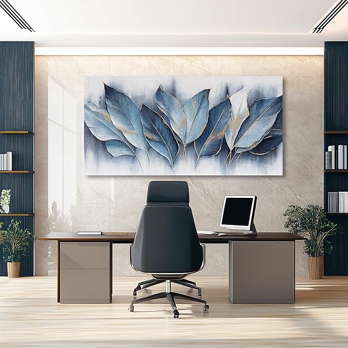 Framed Art Wall Decorations Blue Leaves Canvas Wall Art Abstract Art Modern Artwork For Living Room Bedroom Dining Room Home Office Decor 20"X40"