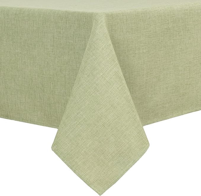 Hiasan Faux Linen Rectangle Tablecloth - Wrinkle and Stain Resistant Washable Table Cloth for Kitchen Dining Room Holiday Table Cover for Dinner, Green, 54 x 120 Inch