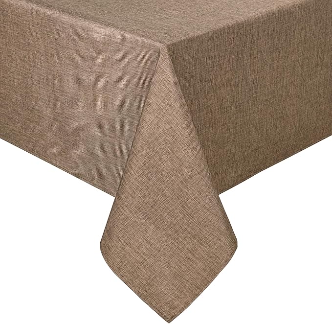 Hiasan Faux Linen Rectangle Tablecloth - Wrinkle and Stain Resistant Washable Table Cloth for Kitchen Dining Room Holiday Table Cover for Party Dinner, Khaki, 60 x 84 Inch