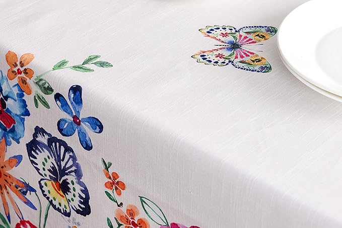 Maison d' Hermine Table Cloth Rectangle Table 100% Cotton 70 x 90 Inches Tablecloth Reusable Decorative for Dining Room Farmhouse Valentines Day Decorations Spring Summer - Happy Florals - High Summer