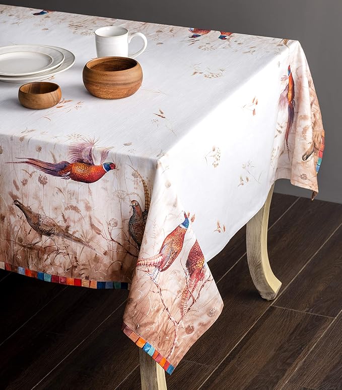 Maison d' Hermine Table Cloth Rectangle Table 100% Cotton 60 x 90 Inches Fall Tablecloth Reusable Everyday Use for Thanksgiving Christmas Decorations Dining Farmhouse Party (Faisan D'Automne)