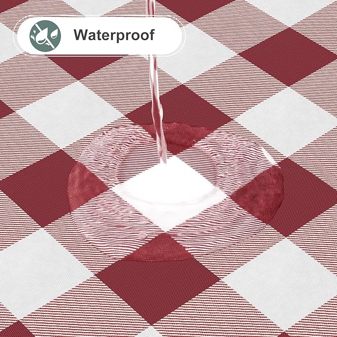 misaya Square Waterproof Vinyl Table Cloth, Buffalo Flannel Backed Tablecloth, Wipeable Plastic Table Cover for Valentine's Day, Dinner, Kitchen, Outdoor (60" x 60", Burgundy and White)