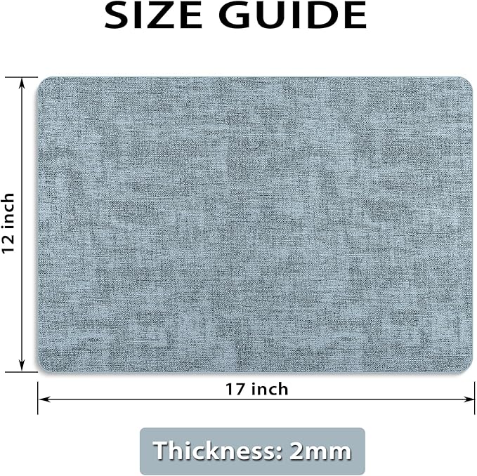 Placemats Set of 6 Washable, Heat Resistant Table Placemats Wipeable Faux Leather Place Mats Non Slip, Waterproof Square Table Mats for Indoor Outdoor, Light Blue