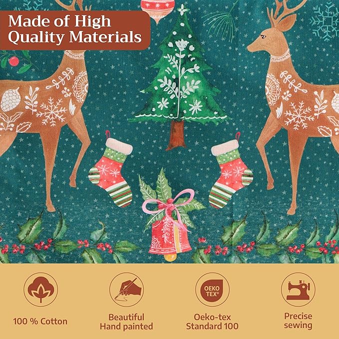 Maison d' Hermine Table Cloth Rectangle Table 100% Cotton 70 x 120 Inches Fall Tablecloth Reusable Everyday Use for Thanksgiving Christmas Decorations Dining Farmhouse Party (Hygge Christmas)