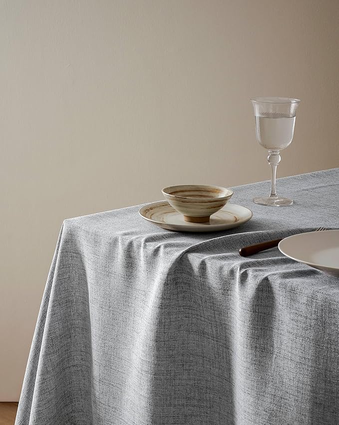 Linen Tablecloth for Rectangle Table 60x84 Inch Grey, Farmhouse Style Grey Tablecloth, Water Resistant Burlap Tablecloths for Dining Table Farmhouse Kitchen