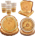 Kochorie 96 Pieces Camping Wood Grain Slice Tableware Set Rustic Wood Party Supplies Including Paper Plates Cups Napkins Serves 24 Guests for Hunting Baby Shower Lumberjack Birthday Party