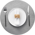 Jovono 15" Faux Leather Big Round Placemats Set of 8 - Washable Heat Resistant Non-Slip Dining Table Mats with Fabric Texture for Kitchen Home Party Decor, Light Gray