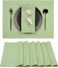 D'Moksha Homes Sage Green Linen Cloth Placemats Set of 6-100% Pure Linen Hemstitch Placemats 14 x 19 Inch - Classic Hemstitch Table Place Mats for St Patricks Day, Easter - Machine Washable