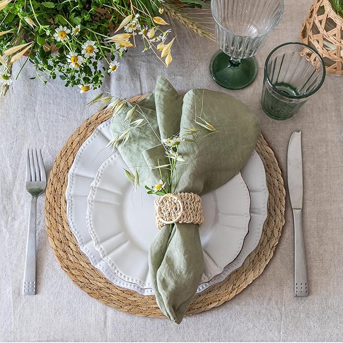 Kochorie Set of 12 Round Woven Placemats - 13.8 Inches Natural Boho Rattan Wicker Table Mats for Home Dining Table