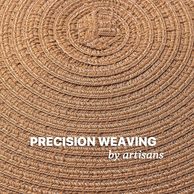 Round Placemats Set of 4 Woven Placemats Washable Braided Table Mats for Dining Table Heat Resistant Non-Slip Circle Place Mats(Brown)
