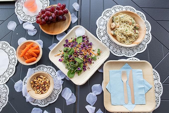 Raj Palm Leaf Plates 10" 100 Square Plates like Bamboo plates Disposable, Decorative Compostable Tableware for wedding, Lunch, Dinner, Birthday, Camping, Outdoor BBQ, Picnic
