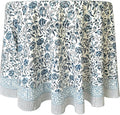 ATOSII Jodhpur Blue 100% Cotton Round Tablecloth, Handblock Print Floral Table Cloth for Kitchen Dining Linen I Parties, Weddings, Outdoors, Christmas I Fall Home Decor 60" Inches Round