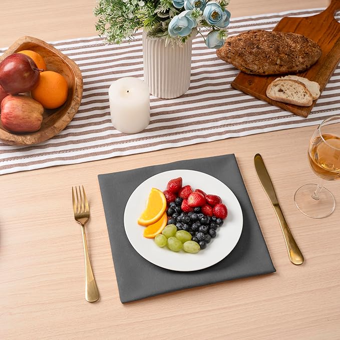 Blue Needles Solid Cloth Napkins Set of 12 Grey 100% Cotton Dinner Napkins 18x18 inches - Soft, Reusable, Absorbent & Washable Linen, Ideal for Wedding Events, Parties & Everyday Use