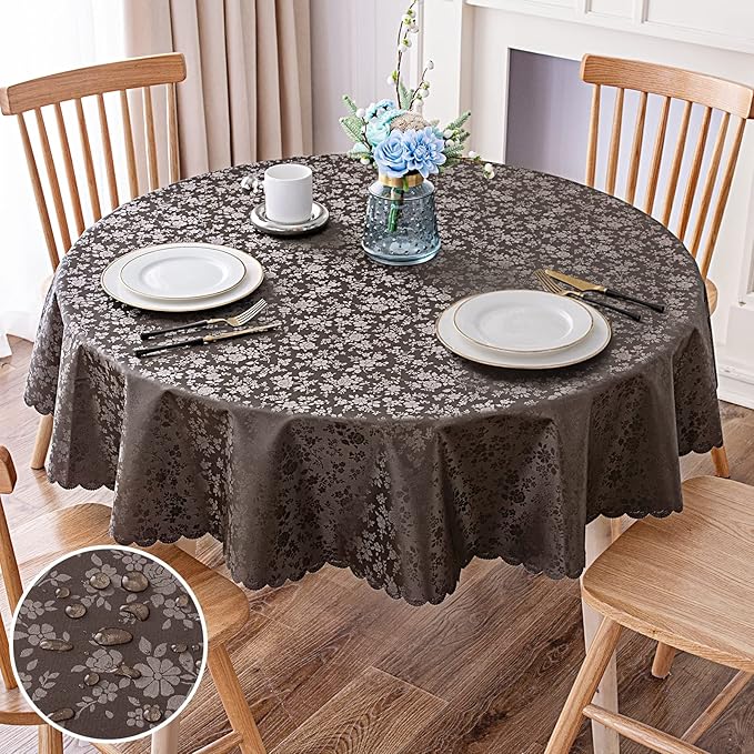 Smiry Round Table Cloth, Waterproof Heavy Duty Vinyl Tablecloths, Wipeable Washable Table Cover for Kitchen and Dining Room (Coffee, 70" Round)