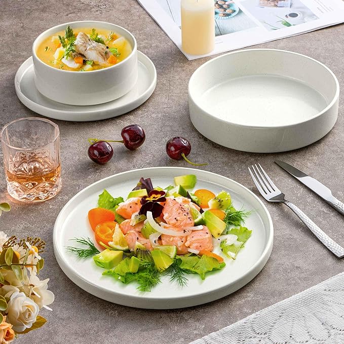 Herogo Dinnerware Dishes Sets with Salad Bowls, 24 Piece Plates and Bowls for 6, Ceramic Stoneware for Kitchen, Chip & Scratch Resistant Dinner Ware, Speckled Multicolor