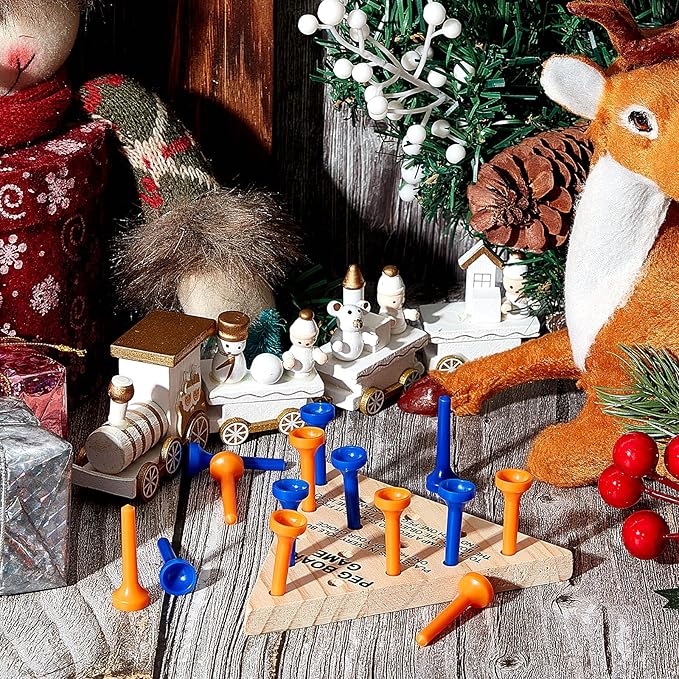 Skylety 12 Pack Triangle Peg Games Wooden Board Table Game for Family Boys Girls Adults, Learning Toys Travel Peg Jump Toys Triangle Puzzle Brain Teaser Christmas Gifts (Blue,Orange)
