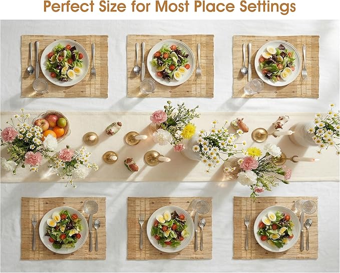 Handmade Ramie Woven Table Placemats Set of 6 (12"x18"),Natural Fiber Heat-Resistant Table Protectors for Family Dinners & Gatherings,Elevate Your Tabletop with Eco-Friendly Style