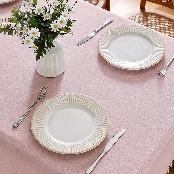 JIALE Valentines Textured Tablecloth, Heavy Duty Linen Style Farmhouse Table Cloth Rectangle Table, Wrinkle-Free Washable Waterproof Table Cover for Kitchen, Dining, Parties, 55"x106", Pink
