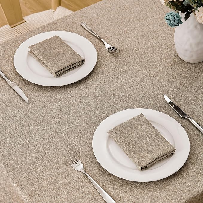 2 Pack Rectangle Tablecloth, 52x70 inch, Water Resistant Wrinkle Free Linen Textured Table Cloth Washable, Decorative Fabric Table Cover for Dining, Party and Camping, Mocha
