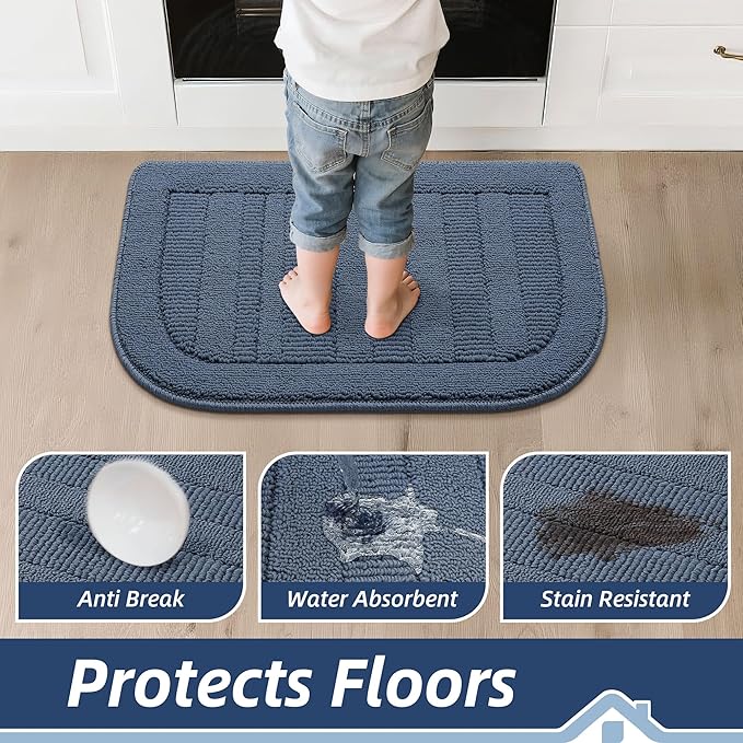 BEQHAUSE 30x18 Inch Kitchen Rug Mat Durable Kitchen Rugs Non-Slip Washable Absorbent Kitchen Mats for Floor Dirt-Resistant Semicircular Kitchen Mat (Blue)
