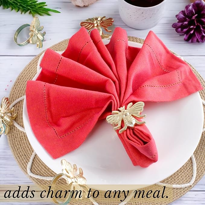 Alpha Living HOMEAntique Gold Metal Napkin Rings - Set of 12 Elegant Bee Table Holders - Ideal Décor for Weddings, Family Gatherings, Formal Dinners, Banquets & Everyday Dining