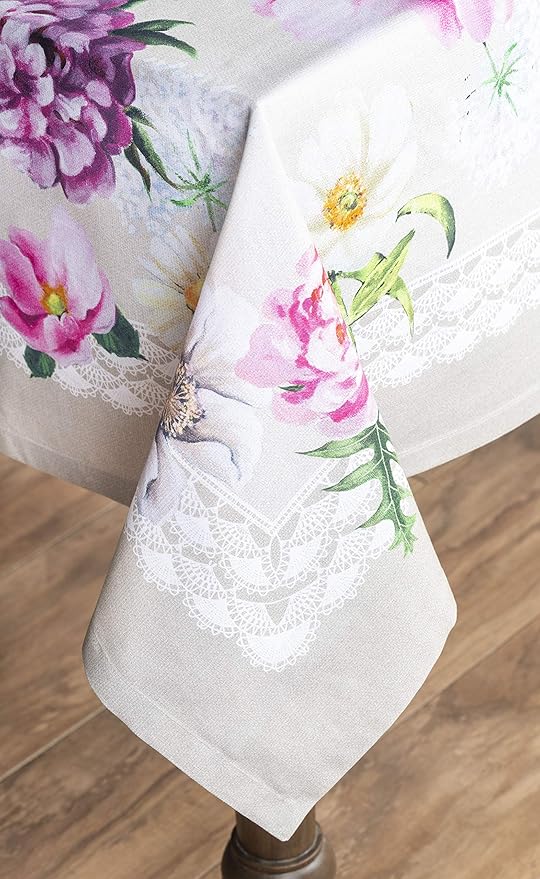 Maison d' Hermine Table Cloth Rectangle Table 100% Cotton 60 x 120 Inches Tablecloth Reusable Decorative for Dining Room Farmhouse Home Valentines Day Decorations Spring Summer - Pivoine