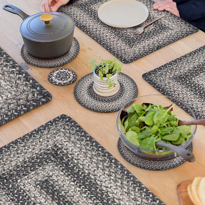 Homespice Flint Hill Jute Braided Trivets for Table, Warm Primitive Decor, Set of 3, Grey 8" Round Heat Resistant Mat - Rich Colors, Easy to Clean, Durable and Protects Furniture