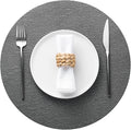 Jovono 15" Faux Leather Big Round Placemats Set of 8 - Washable Heat Resistant Non-Slip Dining Table Mats with Fabric Texture for Kitchen Home Party Decor, Gray