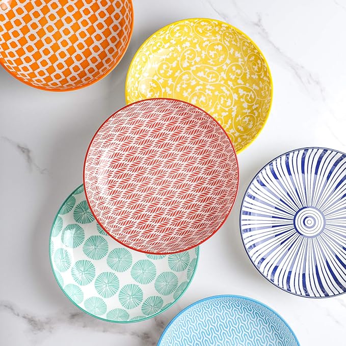 Selamica Porcelain Salad Pasta Bowls, Serving bowls - 26 Ounce, Set of 6, Assorted Colors
