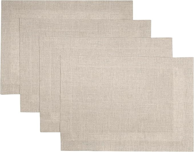 D'Moksha Homes Linen Natural Placemats Set of 4-100% Pure Linen Placemats 14 x 19 Inch for Valentines, Spring, Easter - Handcrafted and Machine Washable
