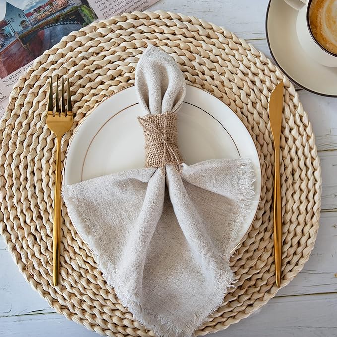 50pcs Disposable Napkin Rings Burlap Napkin Rings with Wired Edge Rope Napkin Ties for Country Wedding Decorations Party Dinner Table Decorations