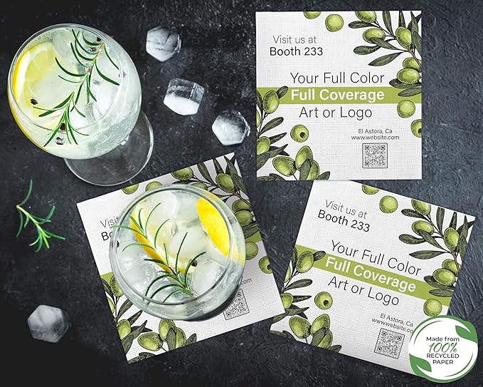 100% Recycled Custom Cocktail Napkins - Personalized 100% Recycled Napkins - Eco-friendly & Full-Color Digital Printed - Events & Celebrations - Pack of 50 - All Over Embossed Full Coverage, 5"x 5"
