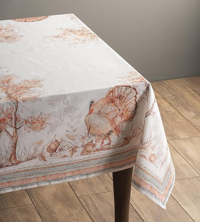 Maison d' Hermine Table Cloth Rectangle Table 100% Cotton 60 x 120 Inches Fall Tablecloth Reusable Everyday Use for Thanksgiving Christmas Decorations Dining Farmhouse Party (Giving Thanks)