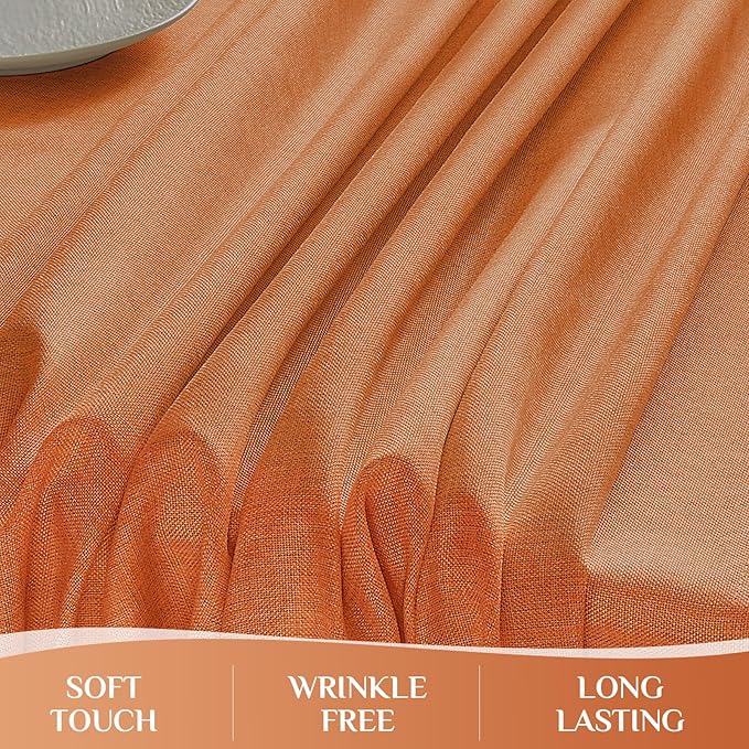 Softalker Extra Lang Table Cloth for 6/8 Foot Rectangle Table 60x120 inch Orang Faux Linen Tablecloth Outdoor Waterproof Stain and Wrinkle Resistant Table Cover for Fall Garden Party Decor Tabletop