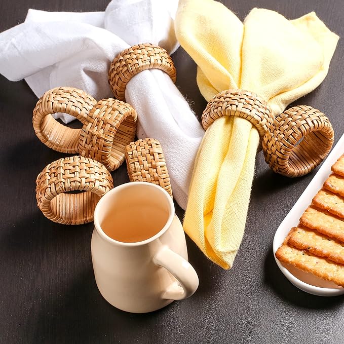 Lightnpro Natural Rattan Decorative Napkin Rings Set of 12, Serviette Napkin Rings Bulk for Party Decoration, Table Top Décor for Dinning Table, Everyday, Christmas, Easter Family Gatherings
