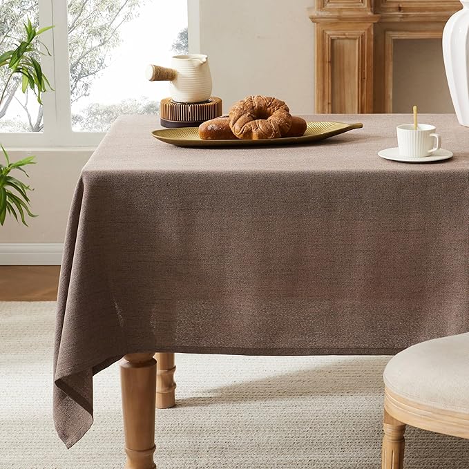 Linen Tablecloth for Rectangle Table, 60x120 Inch Cocoa Brown, Farmhouse Style Brown Tablecloth, Water Resistant Burlap Tablecloths for Dining Table Farmhouse Kitchen