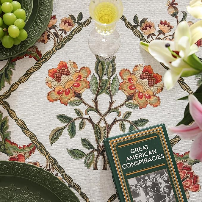 patdrea Designer Linen Square Tablecloth,Vintage French Floral Tablecloths,Wrinkle Free Table Cloth,Decorative Table Cover Cloth for Kitchen,Dining,Tea Party,Home,Christmas,55"*55"