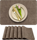 More Décor Faux Leather Placemats Set of 6 for Dining Table – Waterproof, Wipeable, Washable, Stain & Heat Resistant, Non-Slip Table Mats – 12 X 17 Inch, Brown
