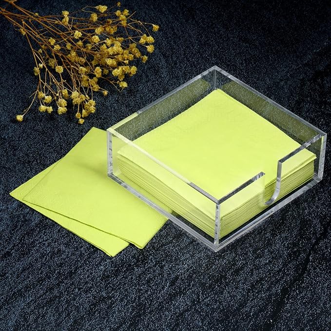 Acrylic Cocktail Napkin Holder for Table, Clear Beverage Napkin Holder Square Rectangle for Dinner, Kitchen, Bathroom, Restaurant, Bar (4 Pieces, 5.5 x 5.5 Inch)